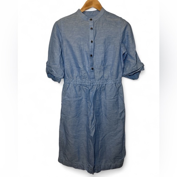 Ann Taylor Dresses & Skirts - Ann Taylor Women 4 Tall Blue Denim Like Linen Cotton Shirt Pockets Cuff Dress
